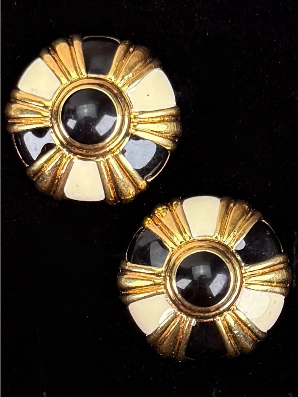 Vintage Monet Goldtone Black Pierced Earrings